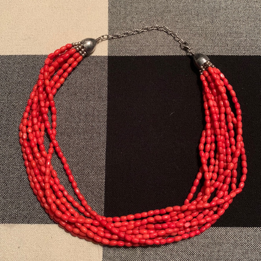 Multi-Strand Red Beaded Necklace